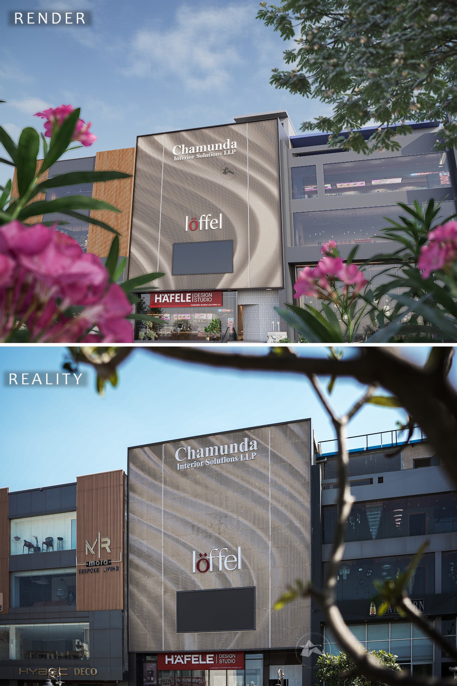 Completed aluminium facade matching the original architectural render Completed aluminium facade matching the original architectural render