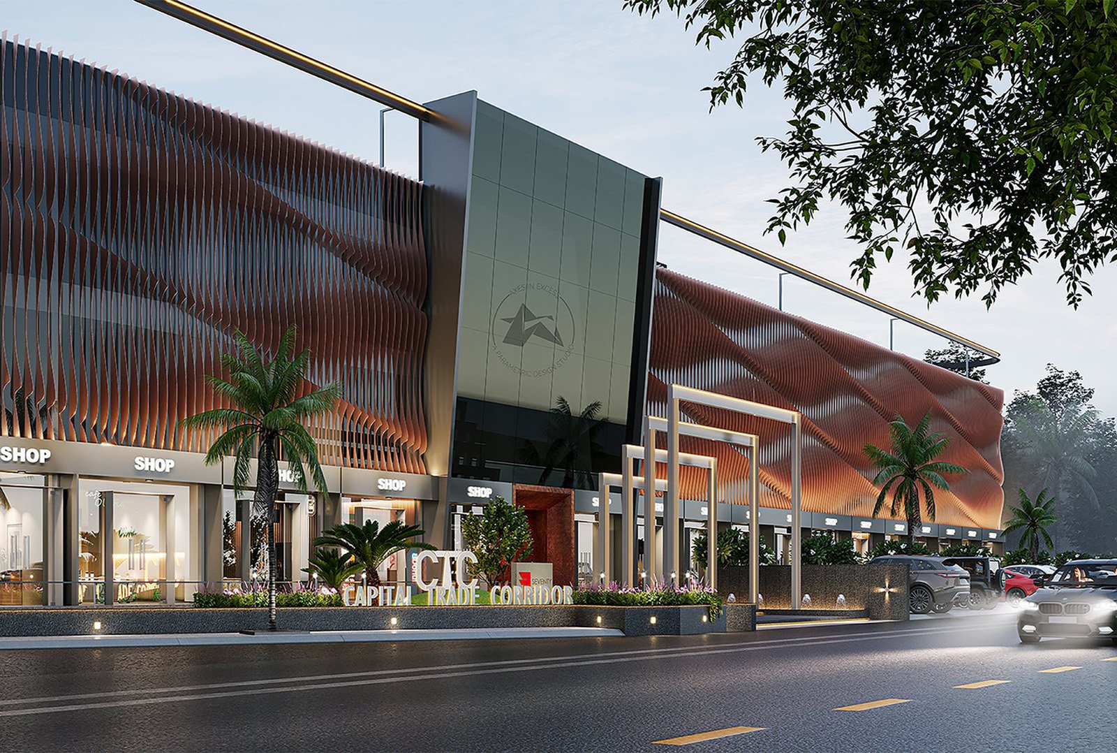 Axes in Excess parametric powder-coated aluminum façade screen