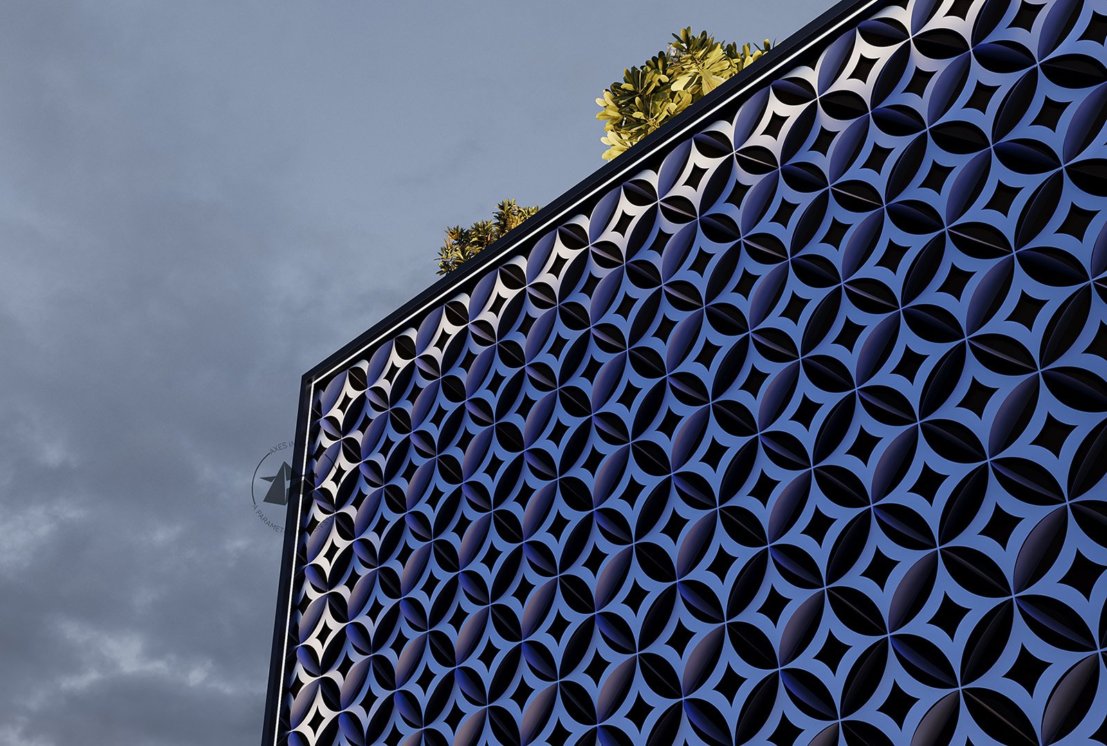 BLOOM™ QUATRA interlocking four-petal aluminium facade screen system by Axes in Excess