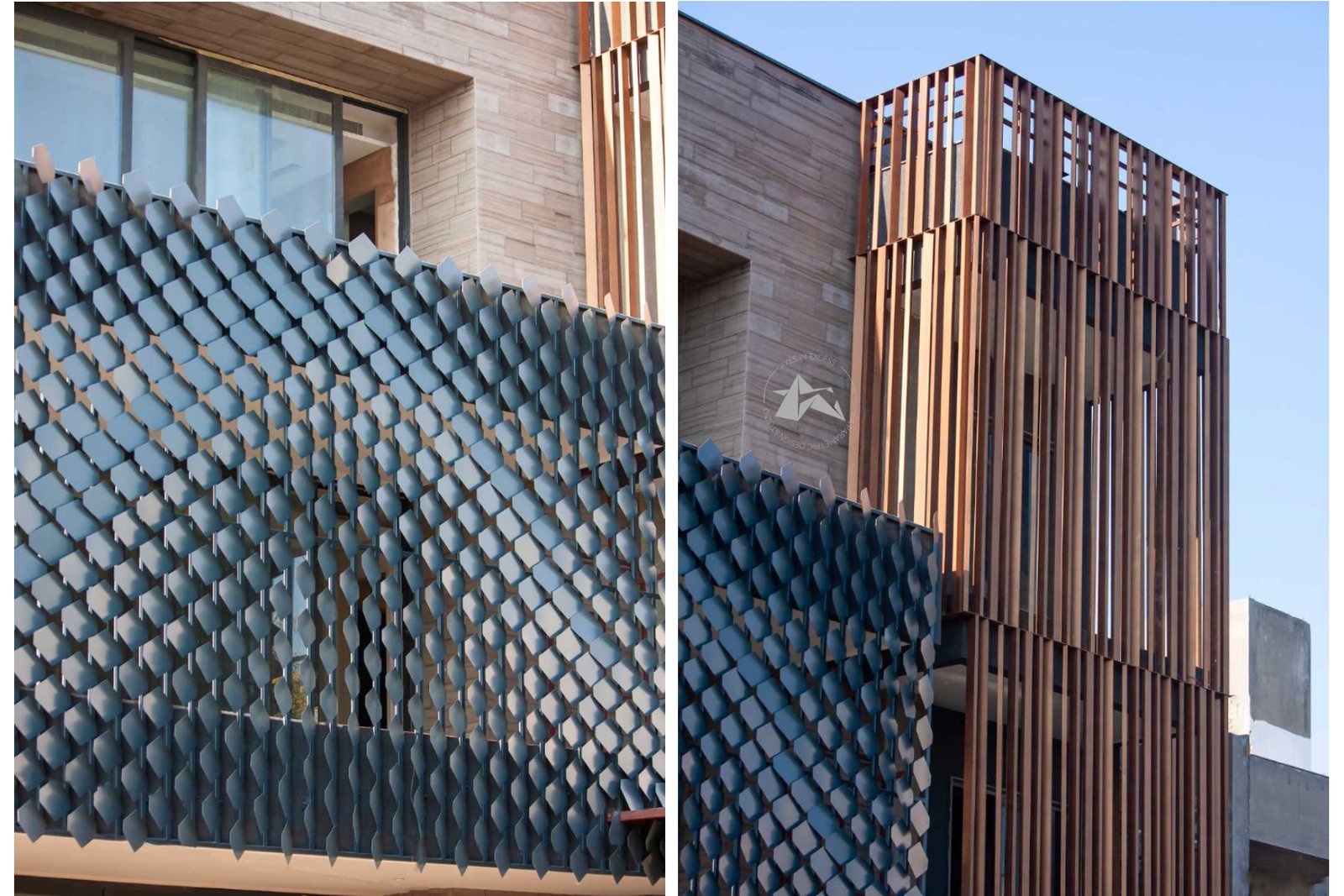 Modern parametric metal facade in city by axes in excess (metasequin)