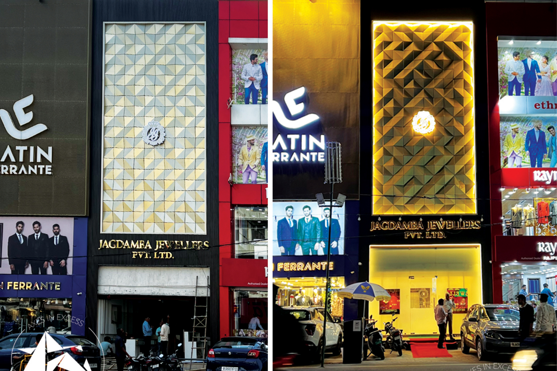 Aluminium Facade Cladding and Gold Metal elevation create by axes in excess in Jaipur. 
