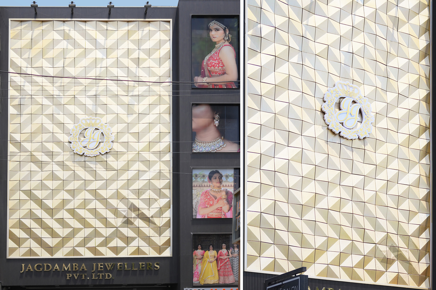 Jewellery Showroom Metal Facade in Gold Anodizing