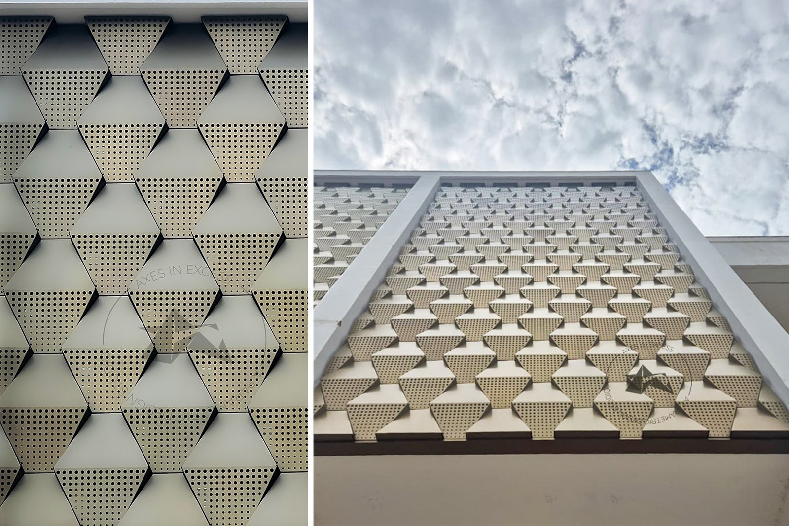 3D aluminium facade panels by axes in excess