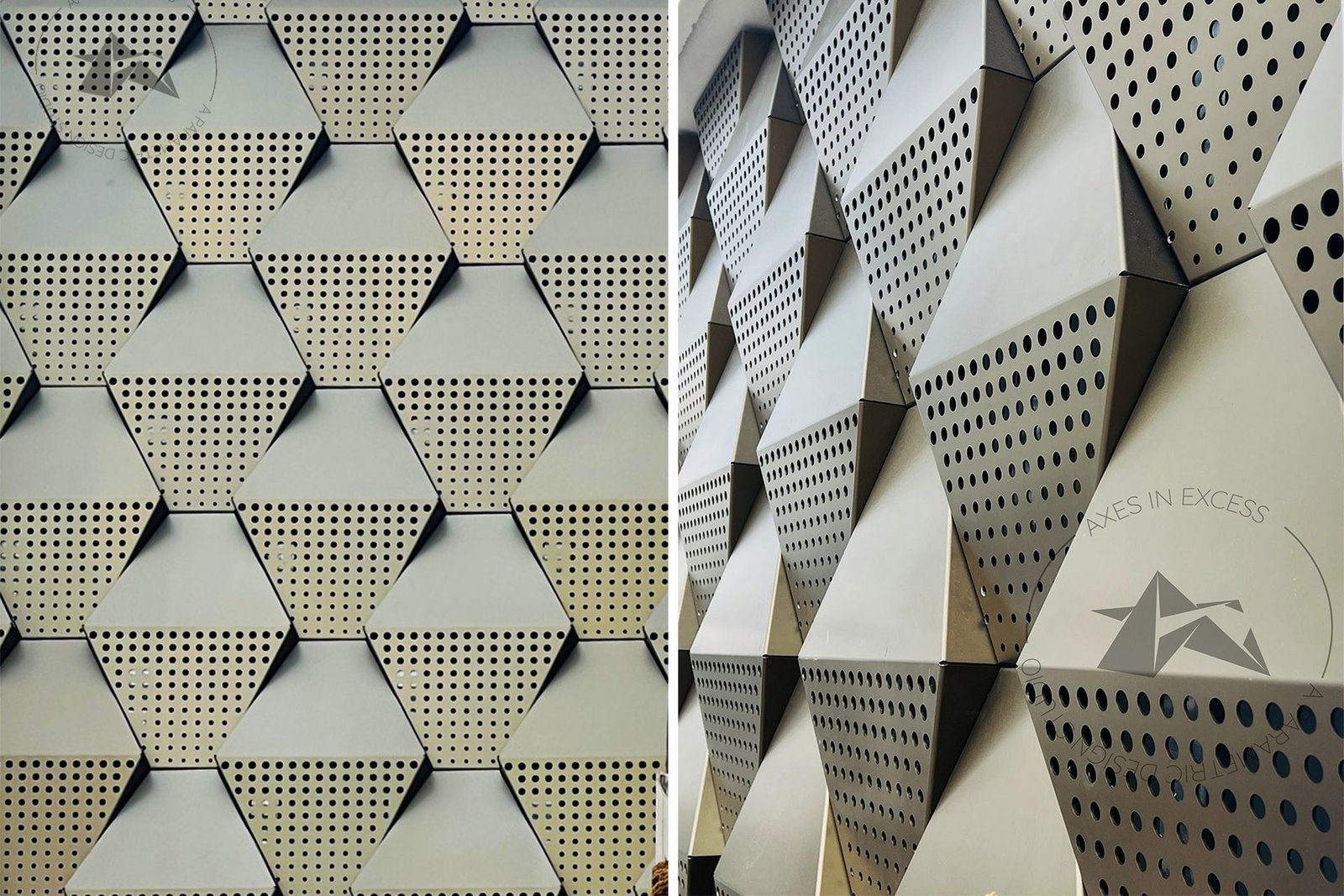 trapezoidal metal facade design by axes in excess