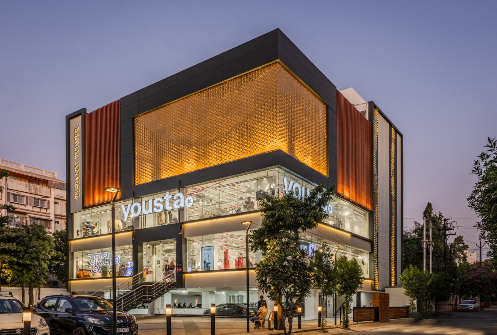 Tiffany Tower Indore gold aluminium 3D facade exterior view