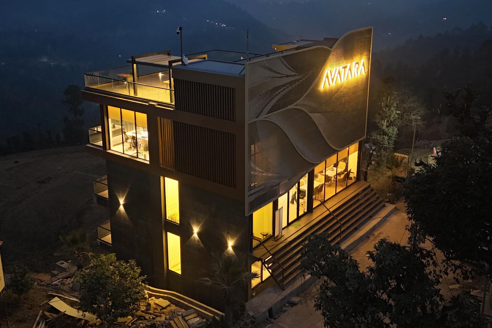 Hotel facade design in Coin Matrix Metal facade screen by axes in excess