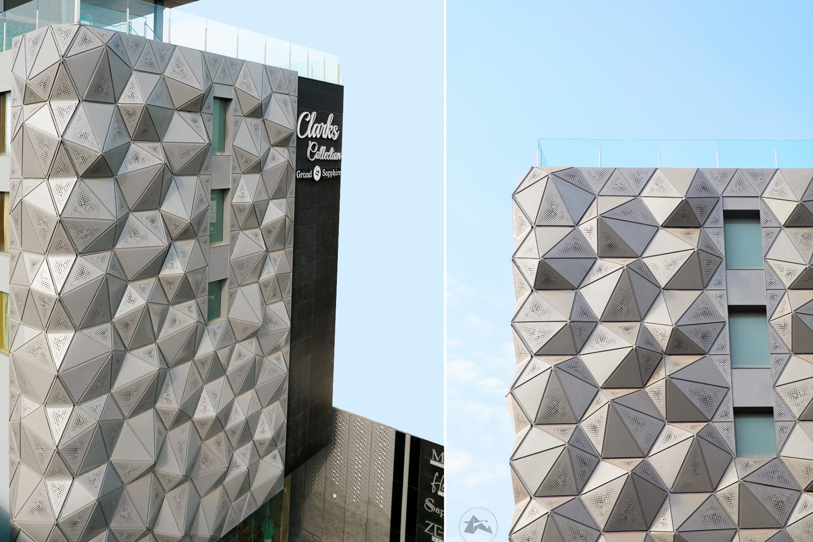 Ventilated perforated metal facade panels by axes in excess