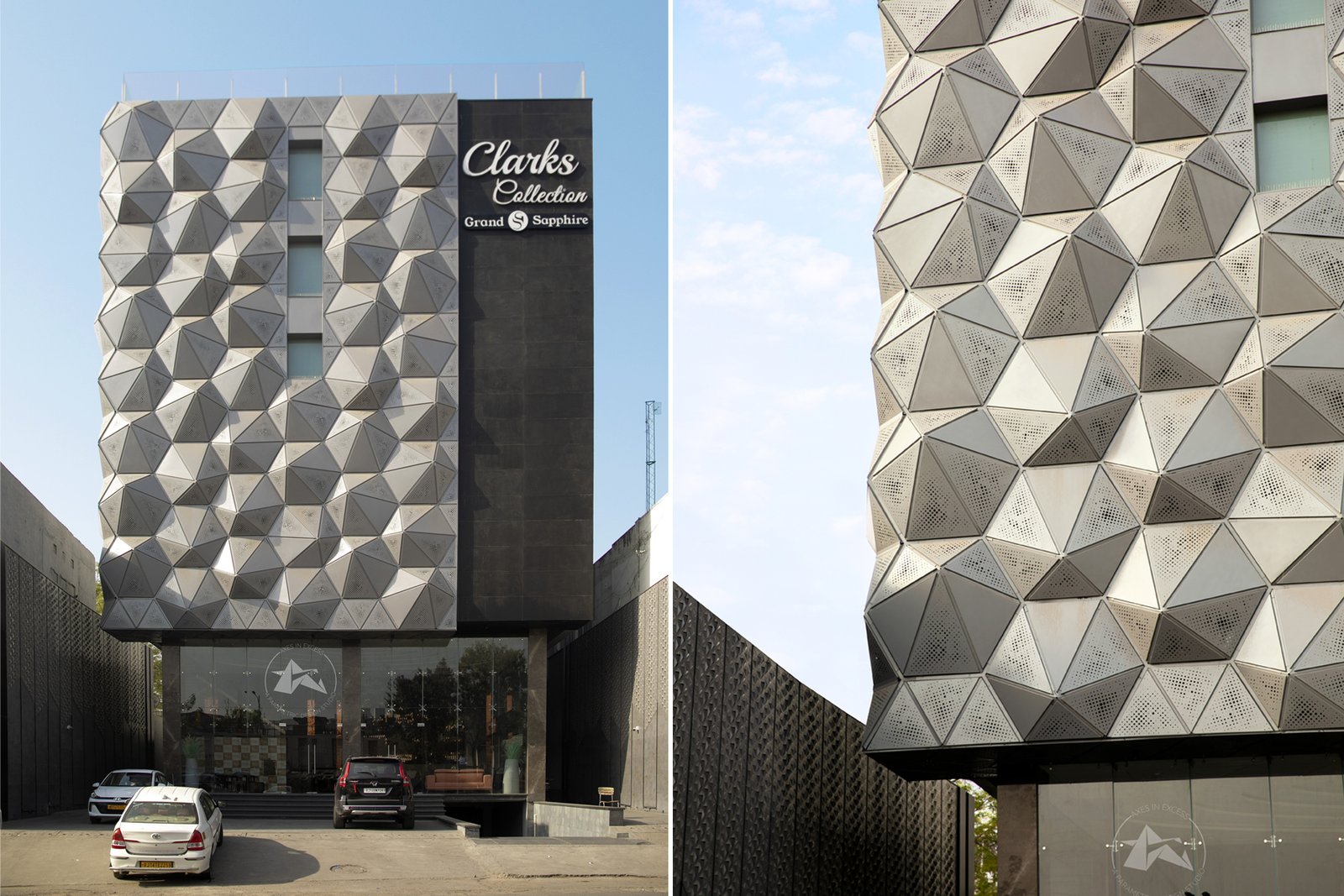 Innovative architectural facade design in Ajmer Rajasthan by axes in excess