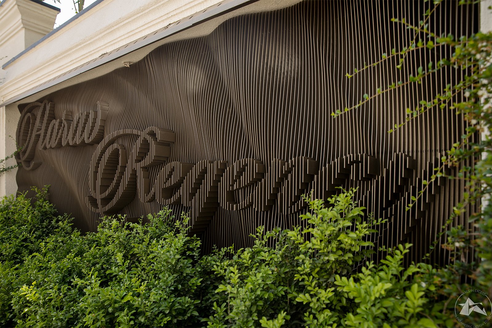 parametric metal name plate close-up detail by axes in excess