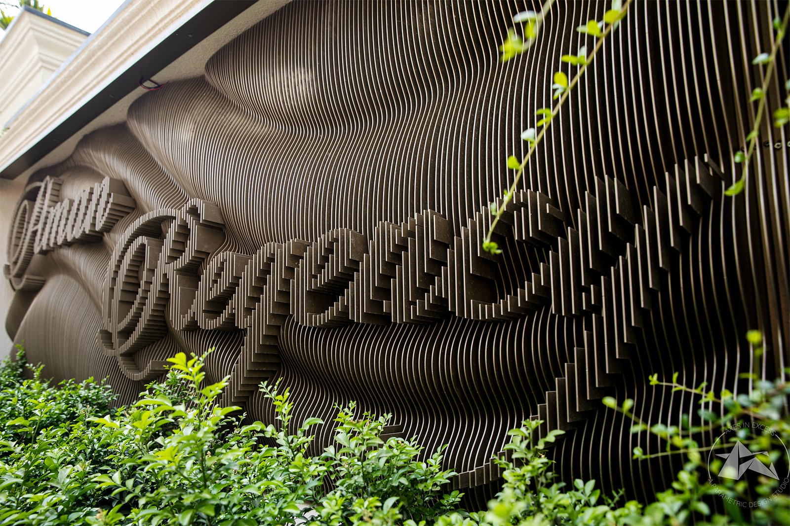 exterior name plate design for luxury residence by axes in excess