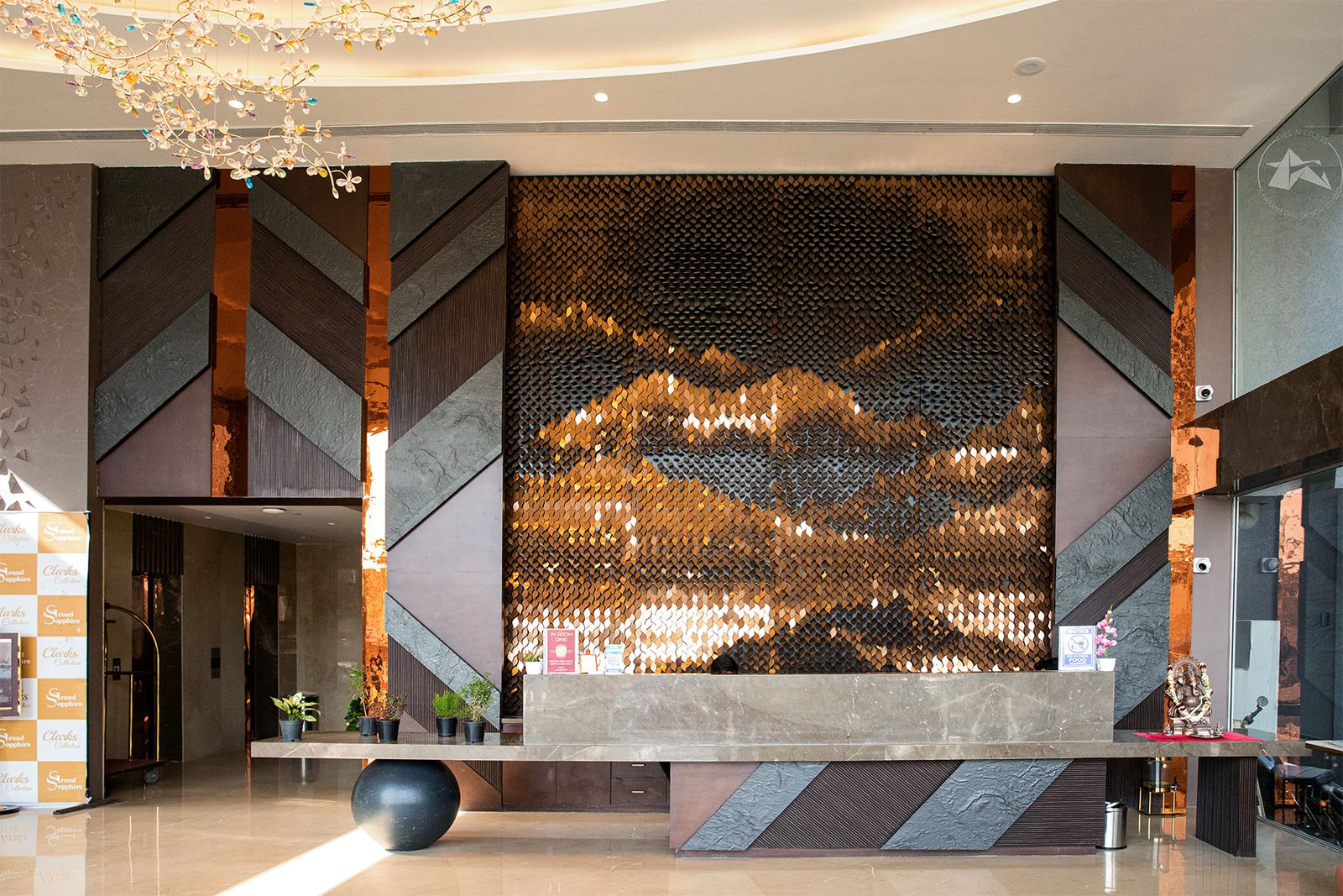 parametric wall art hotel lobby design by axes in excess