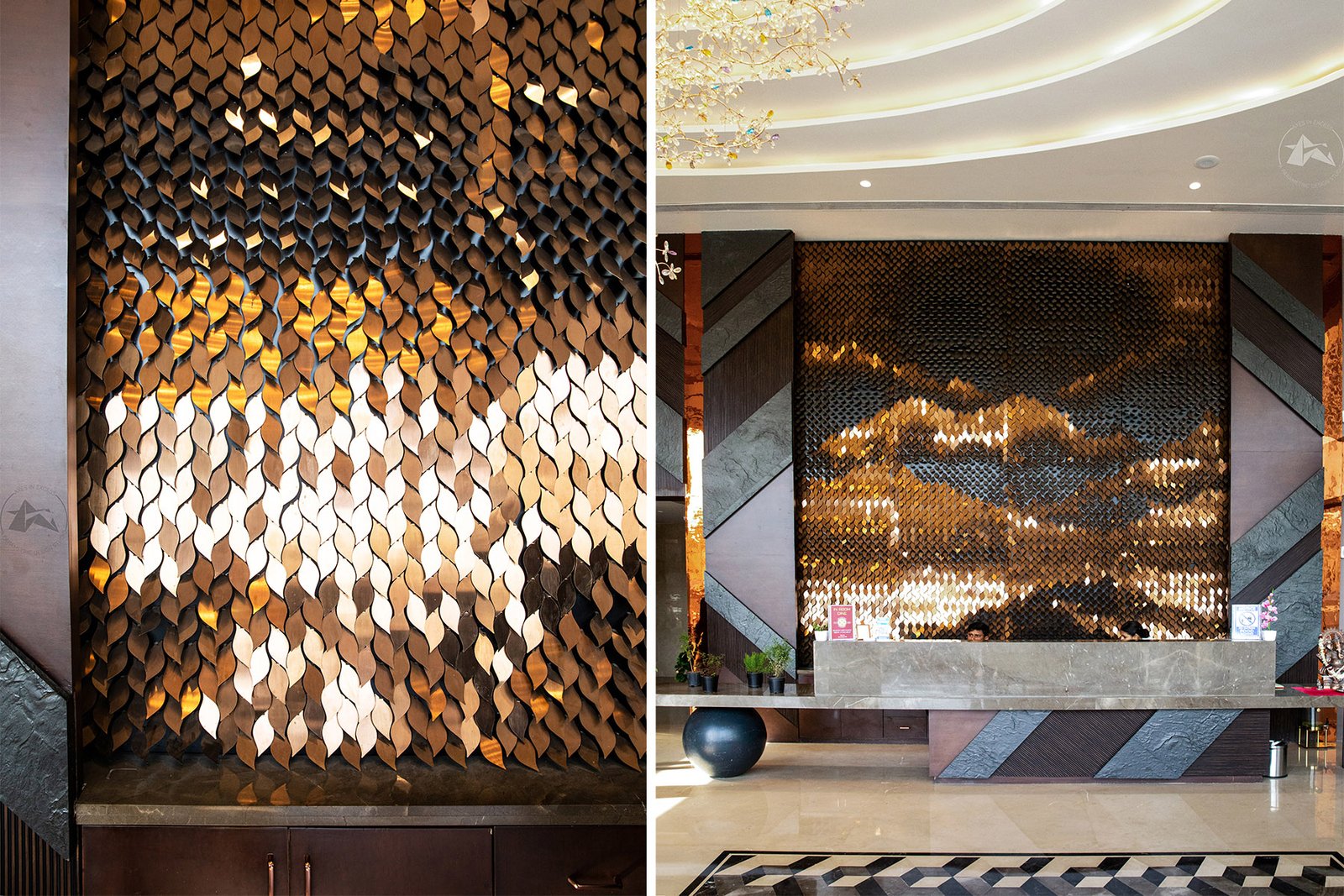 hotel interior feature wall metal design by axes in excess