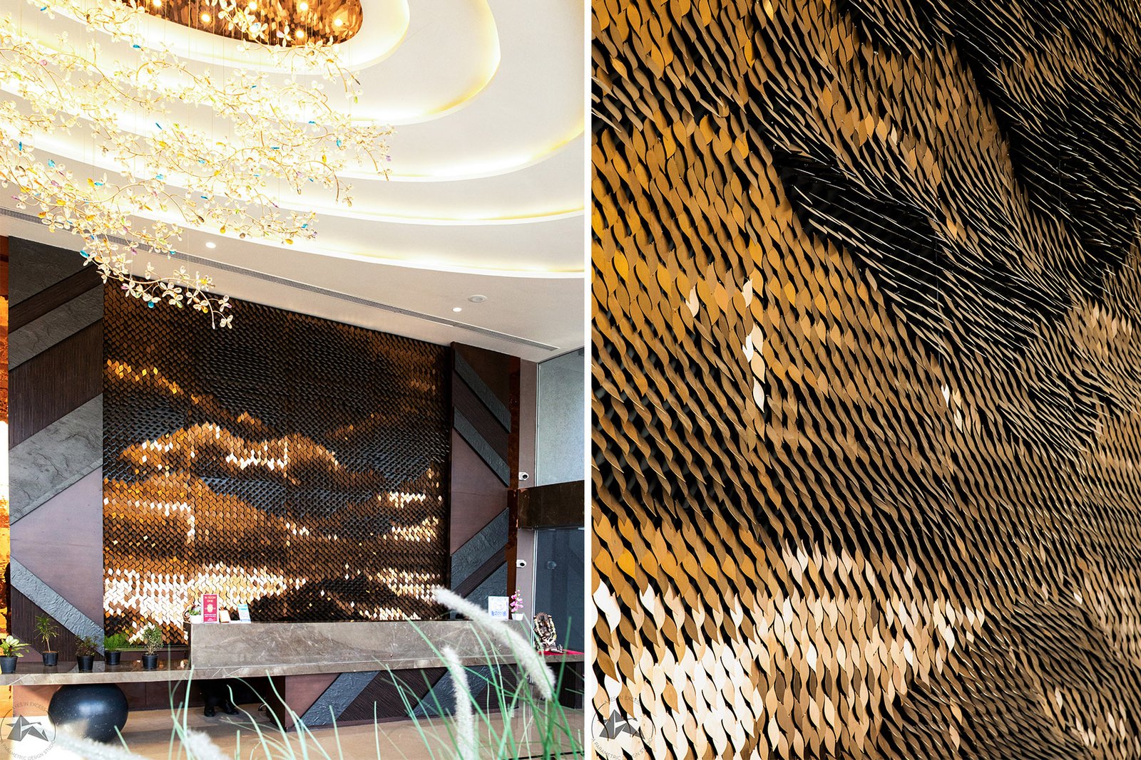 stainless steel decorative wall installation by axes in excess
