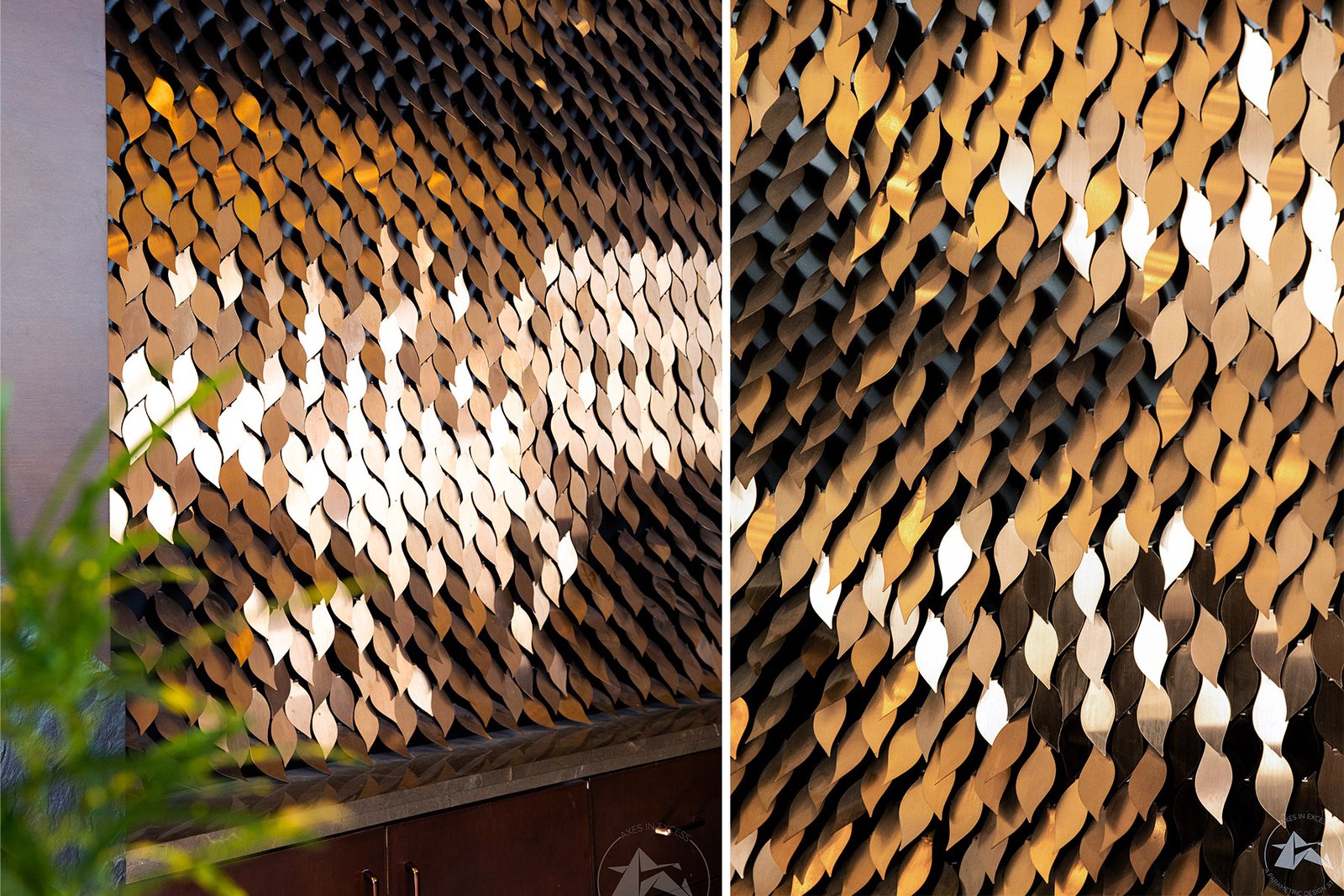 parametric wave wall installation hotel interior by axes in excess