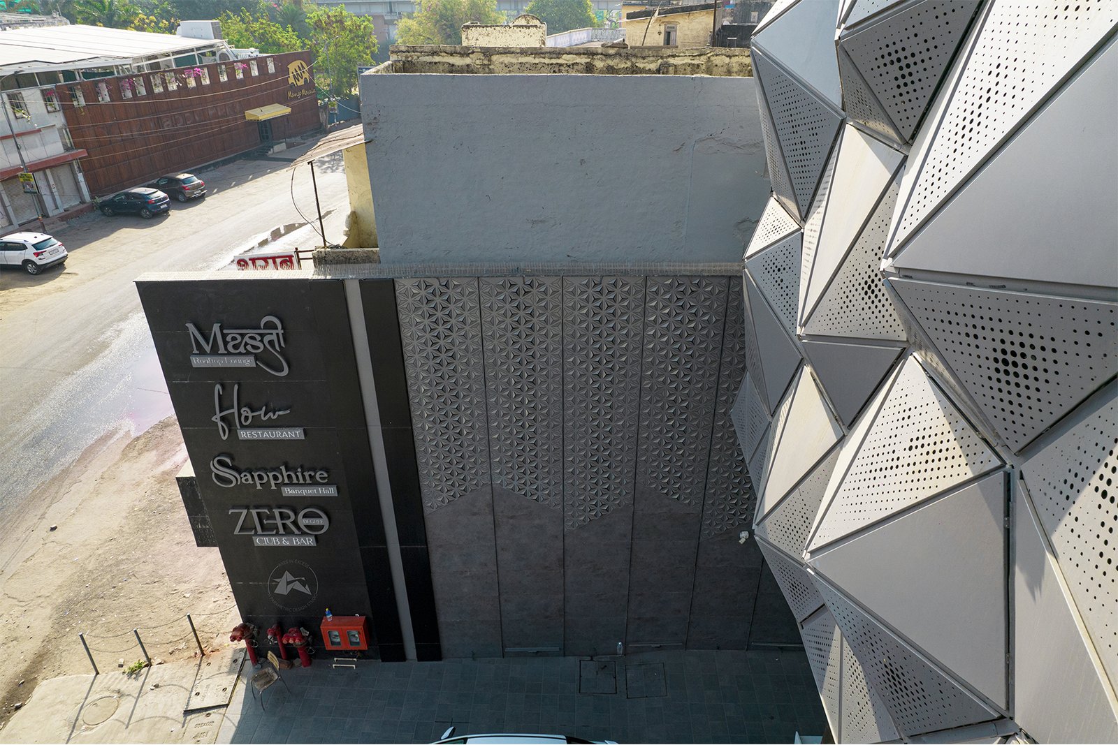 decorative metal screen facade outdoor by axes in excess