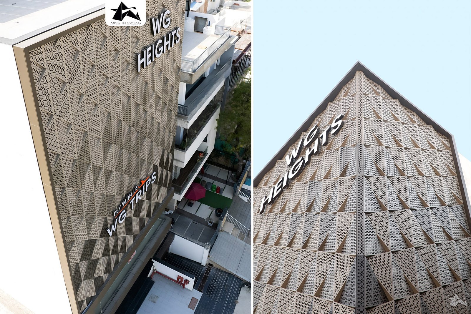 Powder coated metal facade with 25 year warranty by axes in excess