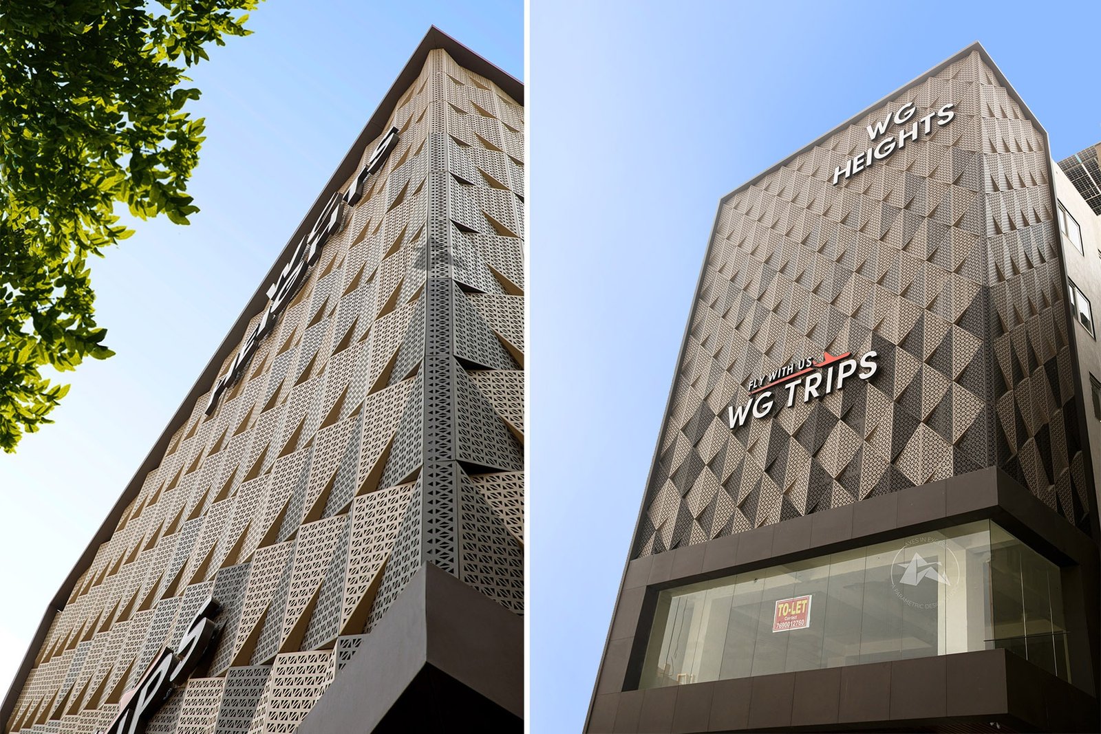 Aluminium perforated facade panels with 3D effect by axes in excess