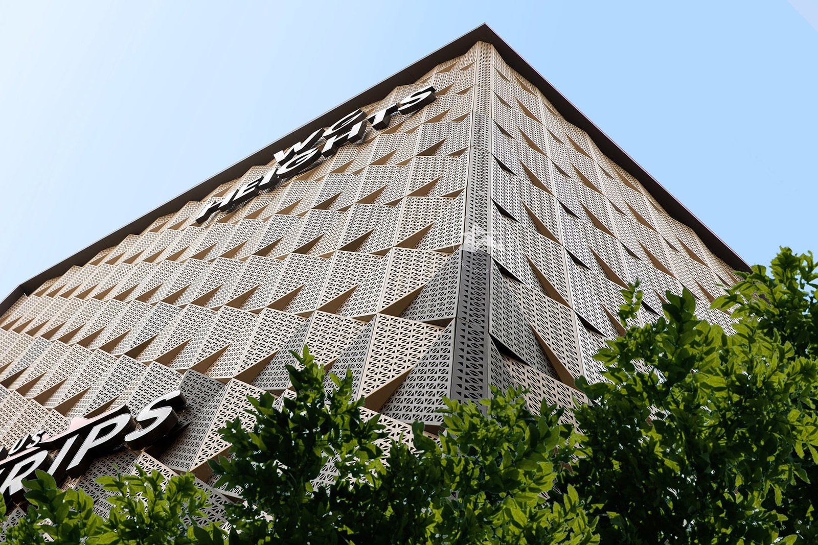 Architectural metal facade design for commercial building by axes in excess