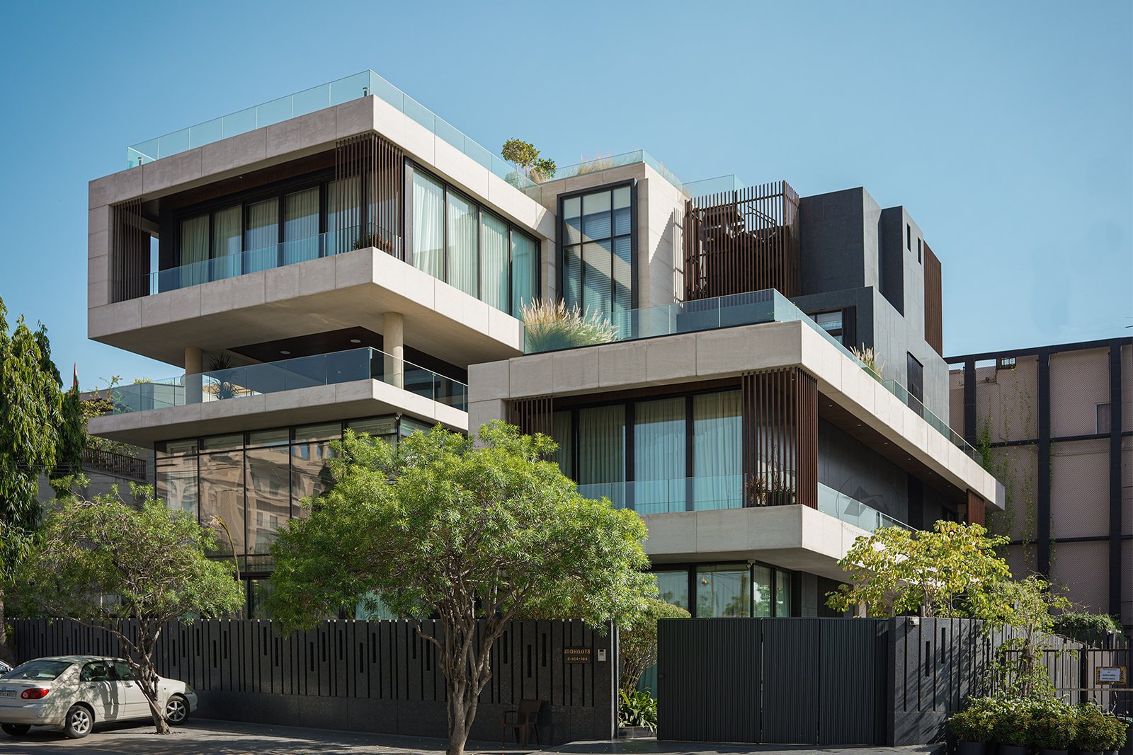 Elegant residential facade with vertical facade elements