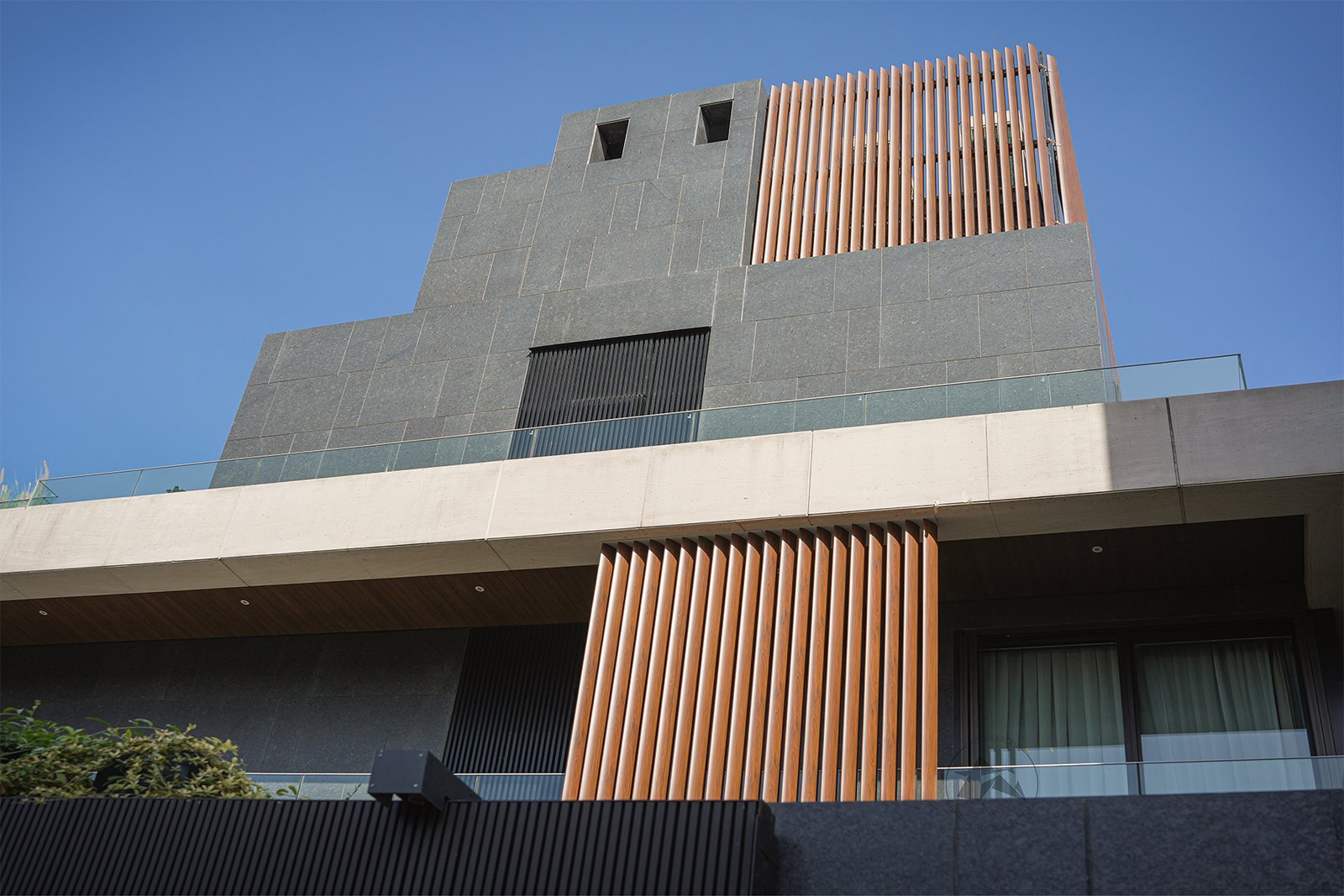 Luxury residential elevation with modern louver systems