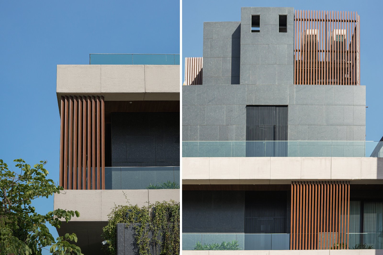 Modern facade with operable maintenance louvers