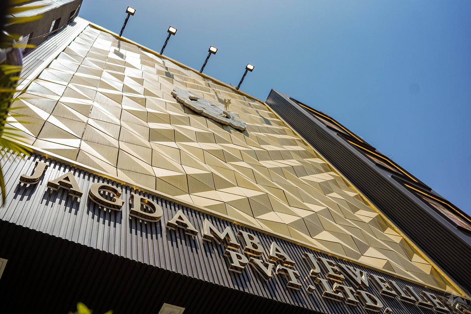 Aluminium exterior cladding system in industrial gold finish