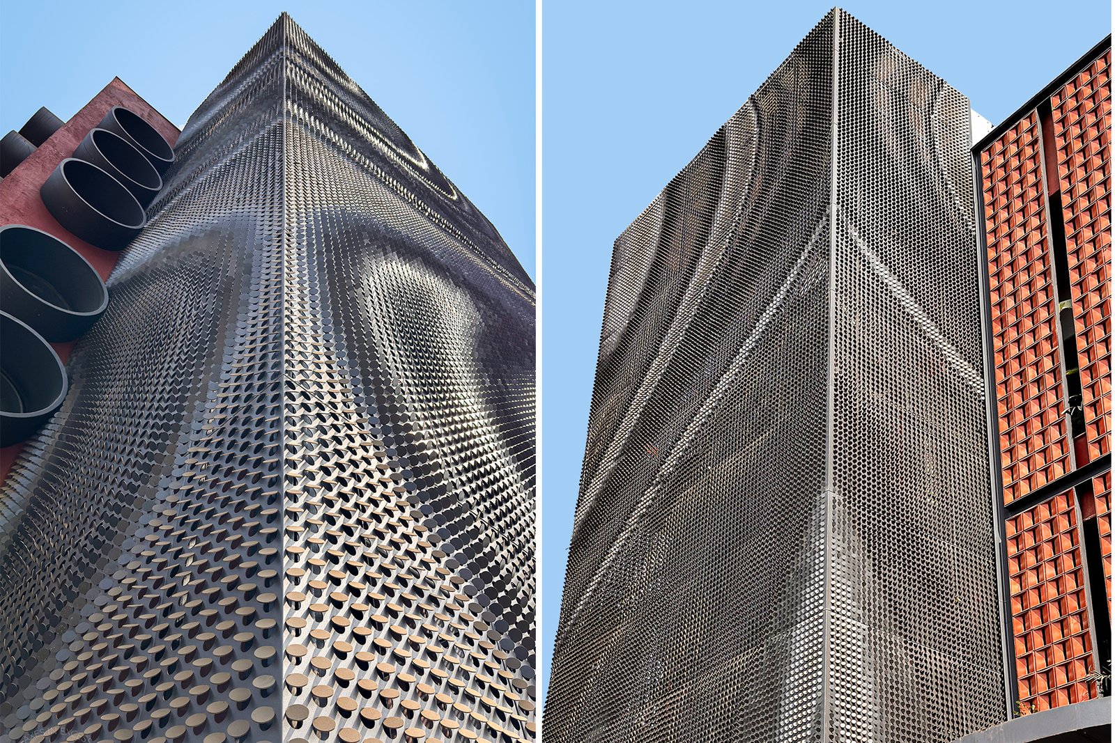 Modern commercial elevation with parametric metal facade