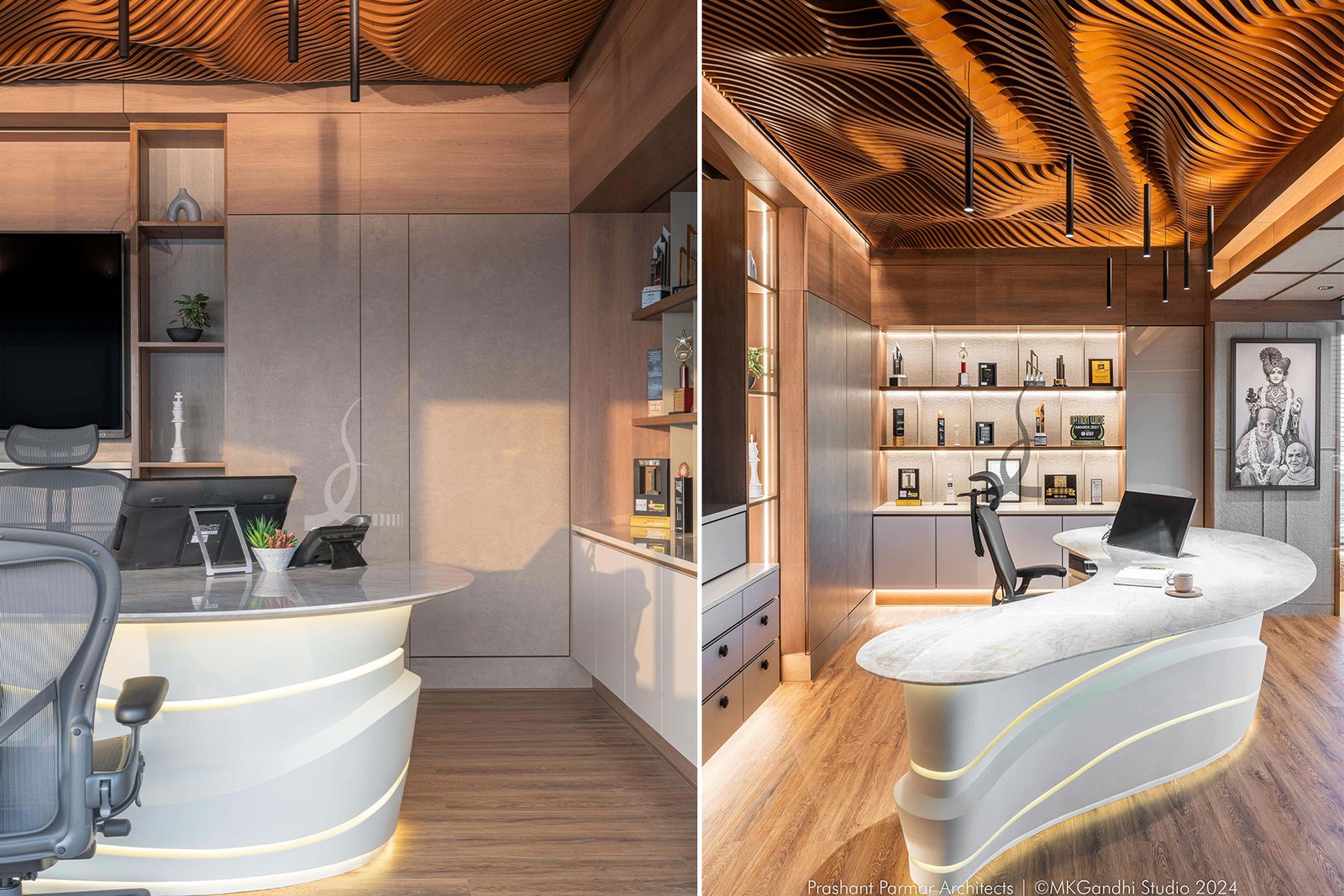 Architectural parametric ceiling installation for creative workspace
