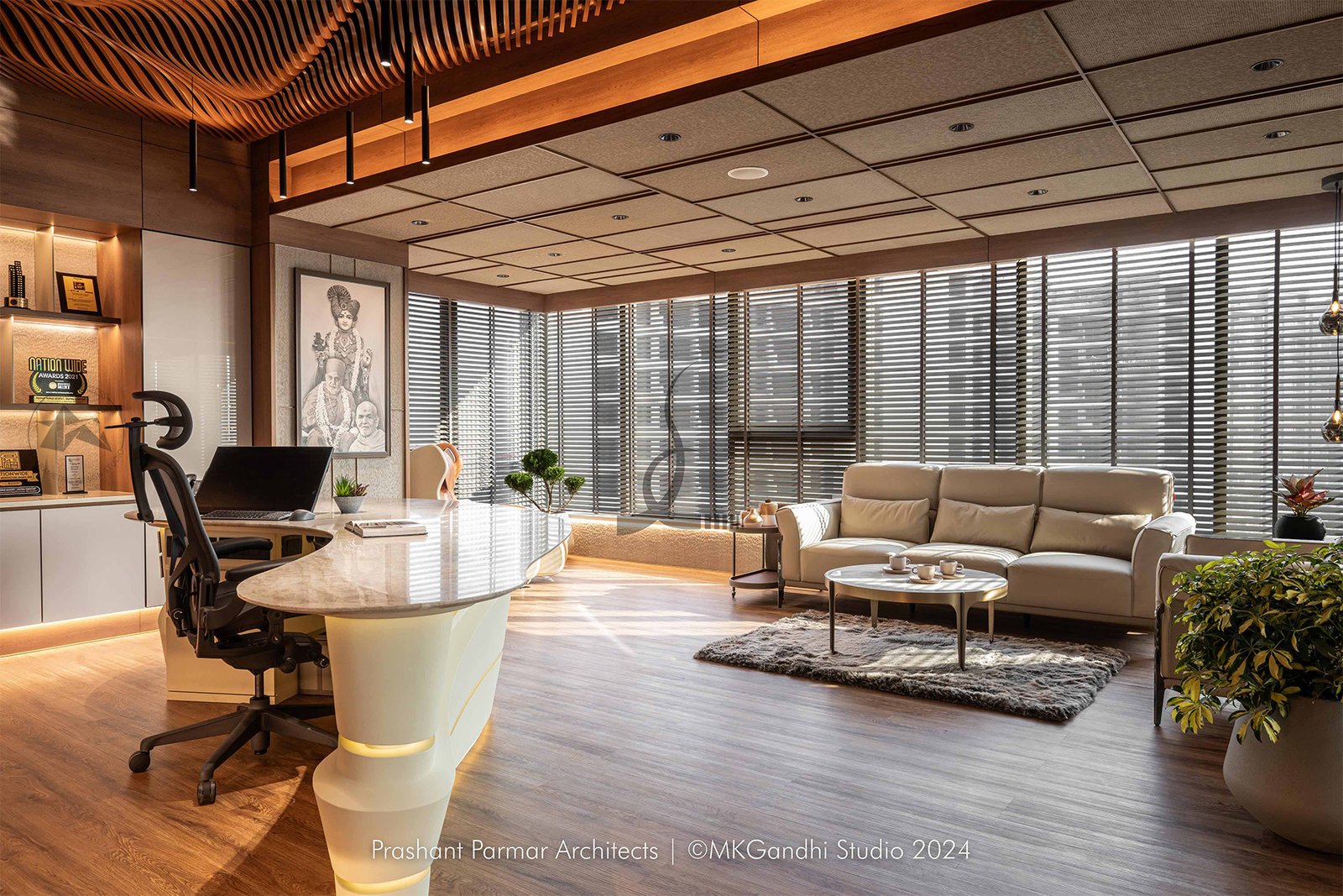 Parametric ceiling design for modern office interior in Ahmedabad