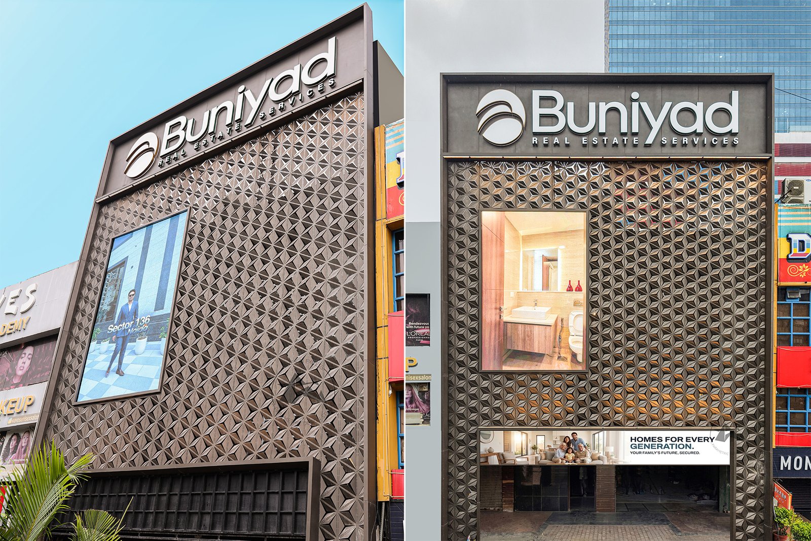 Innovative architectural facade system by Axes In Excess for Buniyad Reality