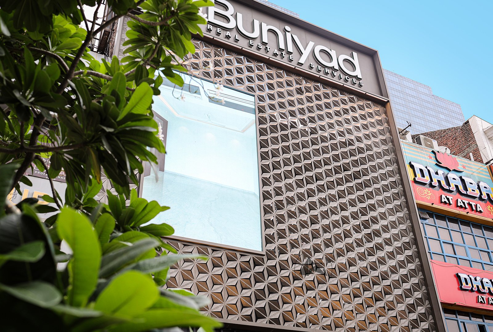 Parametric metal facade at Buniyad Reality corporate office in Noida by Axes In Excess