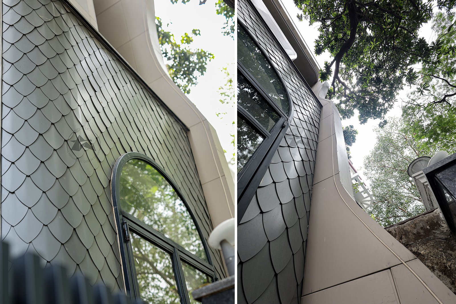 Aluminium shingle cladding in delhi NCR for entrance wall in facade