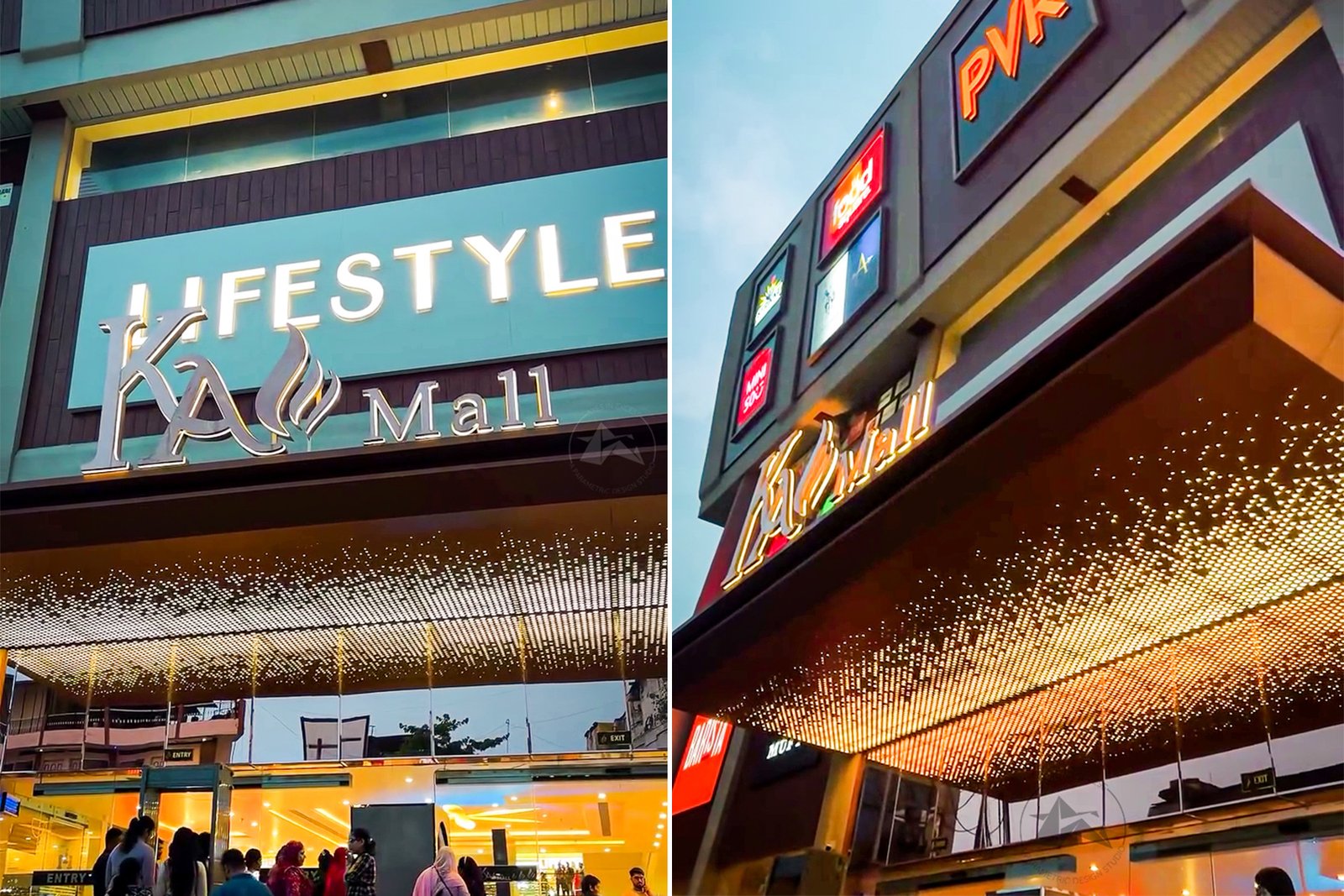 Gradient perforation metal canopy for shopping mall entrance