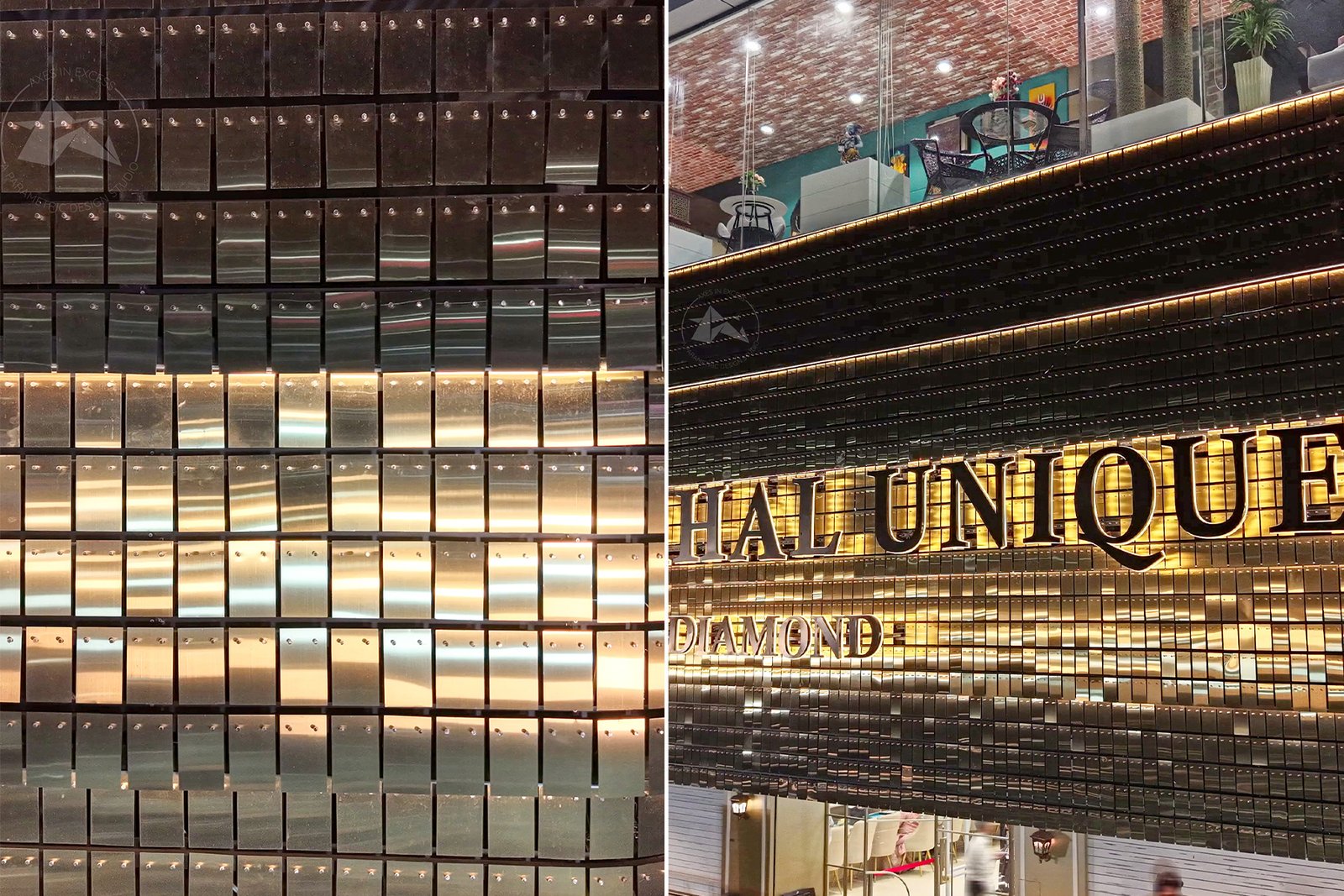 Luxury jewellery store exterior with dynamic metal facade