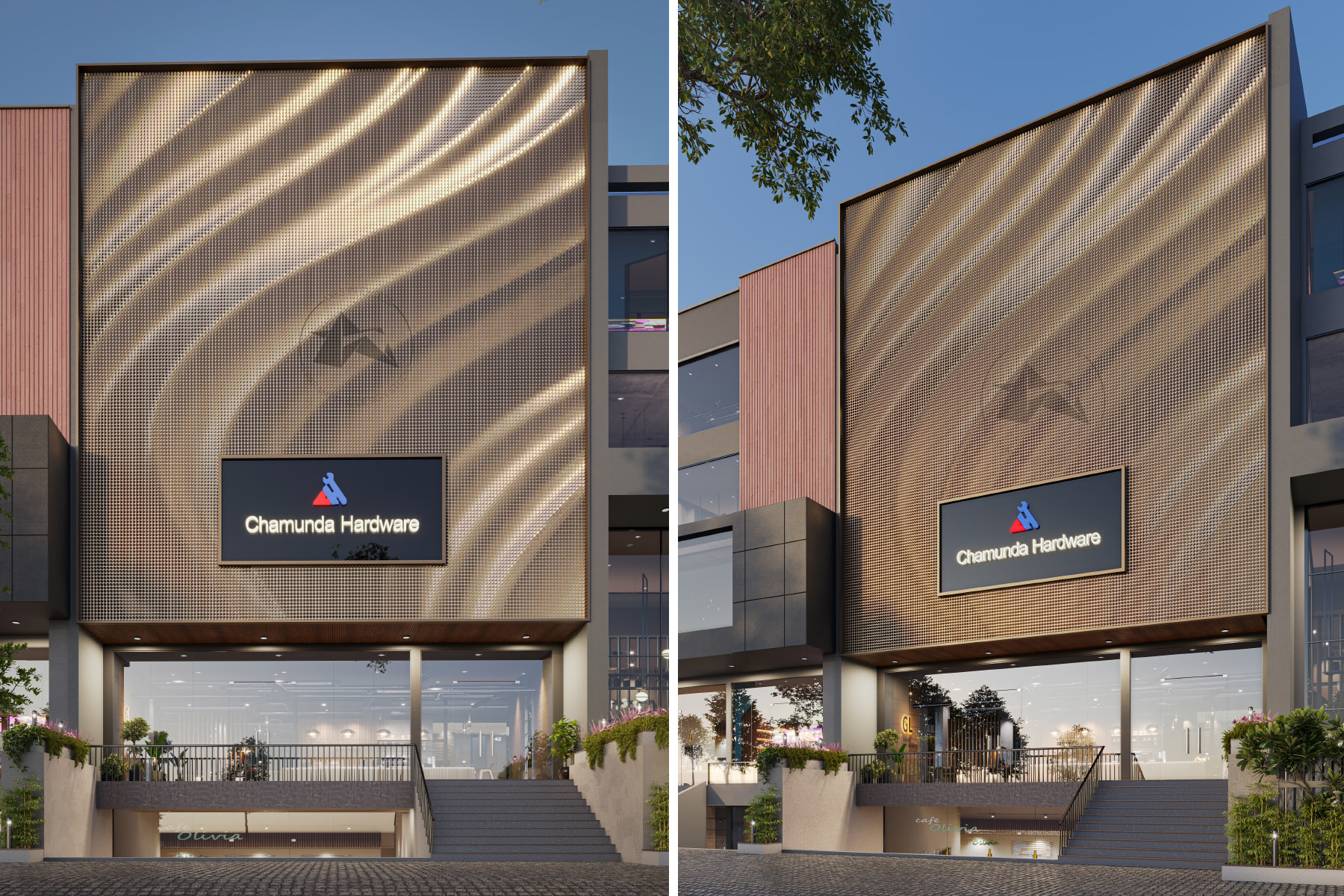 Chamunda Hardware Jaipur showroom facade by axes in excess