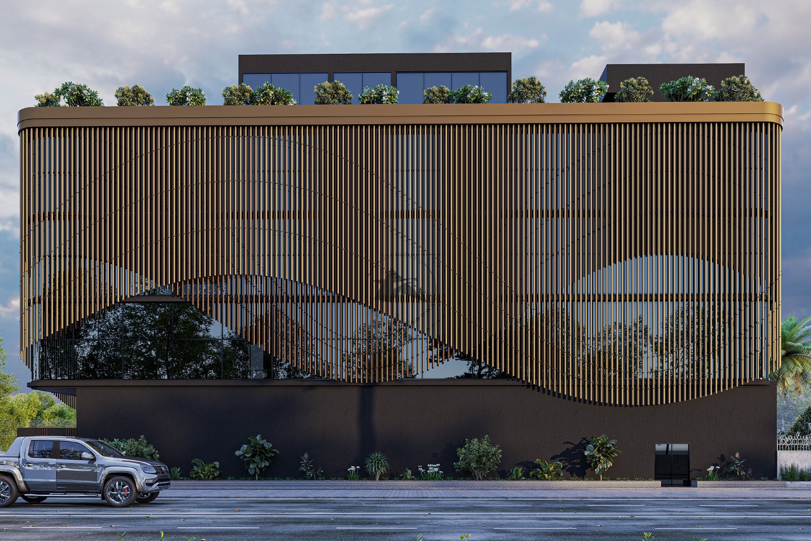 Architectural aluminium louver system with circular profiles – Cylora
