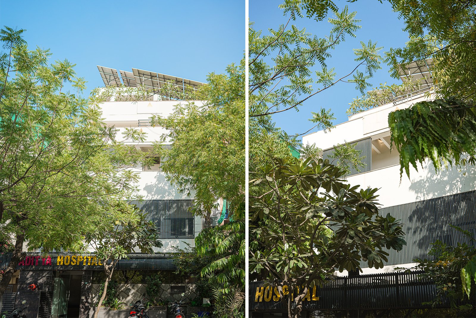 Grey powder coated Grille 2550 facade system for hospital